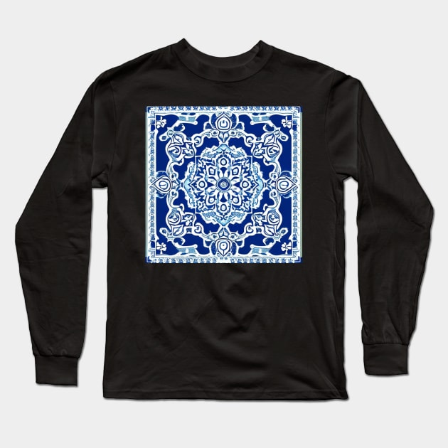 Lapis Blue Aesthetic Pattern Long Sleeve T-Shirt by BubbleMench